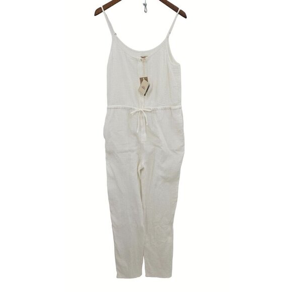Faherty Leila Jumpsuit Sz Medium White All Organic Cotton Pockets Adj Straps NEW - Picture 5 of 16